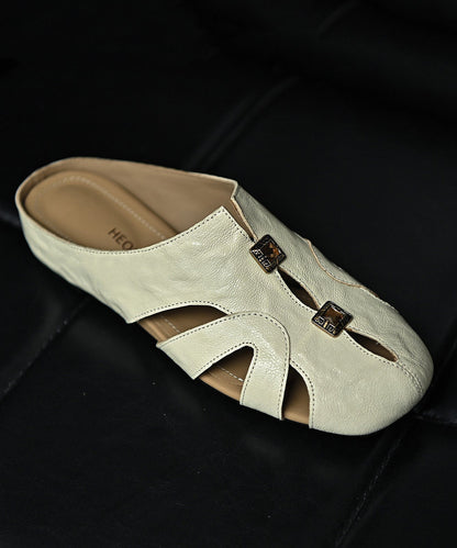 Plus Size Hollow Out Casual White Sheepskin Slide Sandals