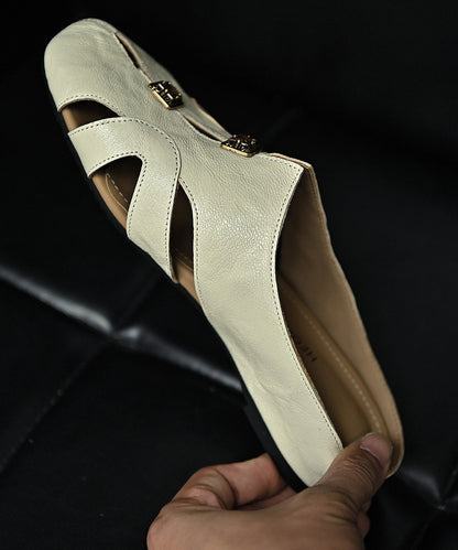 Plus Size Hollow Out Casual White Sheepskin Slide Sandals