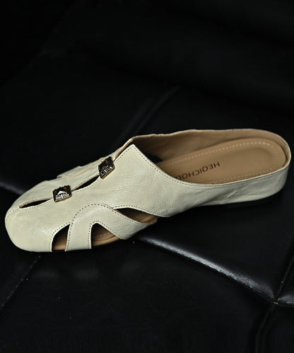 Plus Size Hollow Out Casual White Sheepskin Slide Sandals