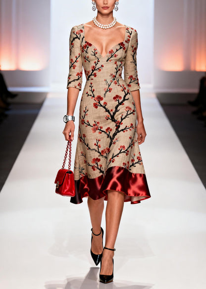 Plus Size Khaki Bustier Top Patchwork Linen Robe Dresses Summer