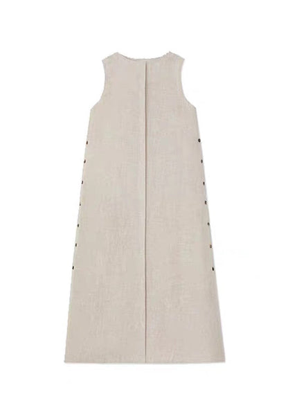 Plus Size Khaki O-Neck Low High Design Robe Dresses Sleeveless