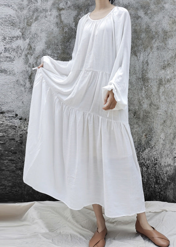 Plus Size Khaki O-Neck Patchwork Lazy Long Dresses Long Sleeve