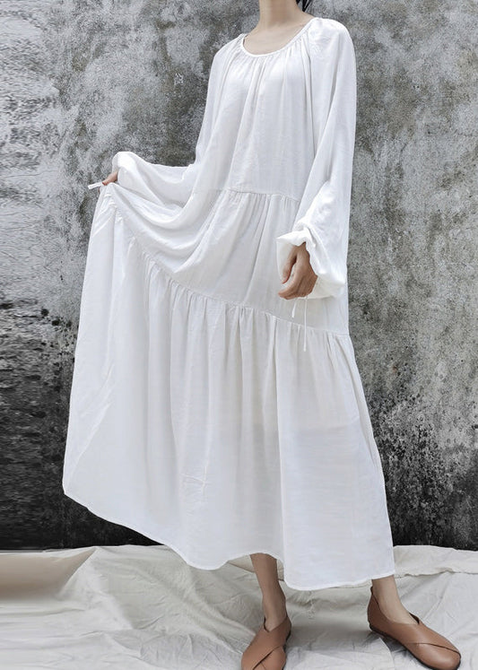 Plus Size Khaki O-Neck Patchwork Lazy Long Dresses Long Sleeve