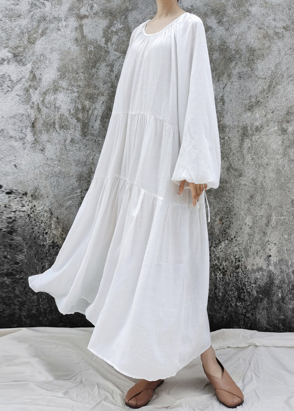 Plus Size Khaki O-Neck Patchwork Lazy Long Dresses Long Sleeve