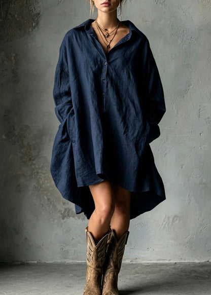 Plus Size Khaki Oversized Cotton Shirt Dress Fall