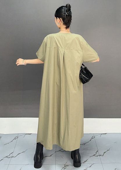 Plus Size Khaki Oversized Floral Cotton Long Dresses Summer