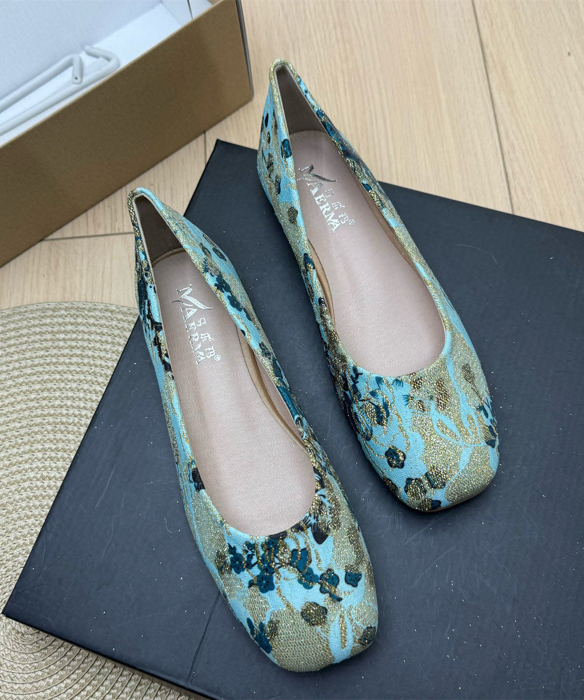 Plus Size Lake Blue Comfy Embroidered Penny Loafers