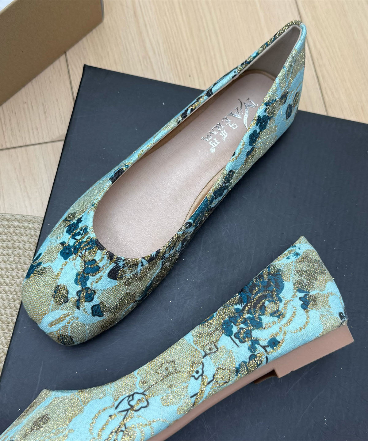 Plus Size Lake Blue Comfy Embroidered Penny Loafers