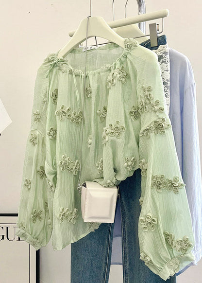Plus Size Lake Green O-Neck Floral Chiffon Shirt Top Summer