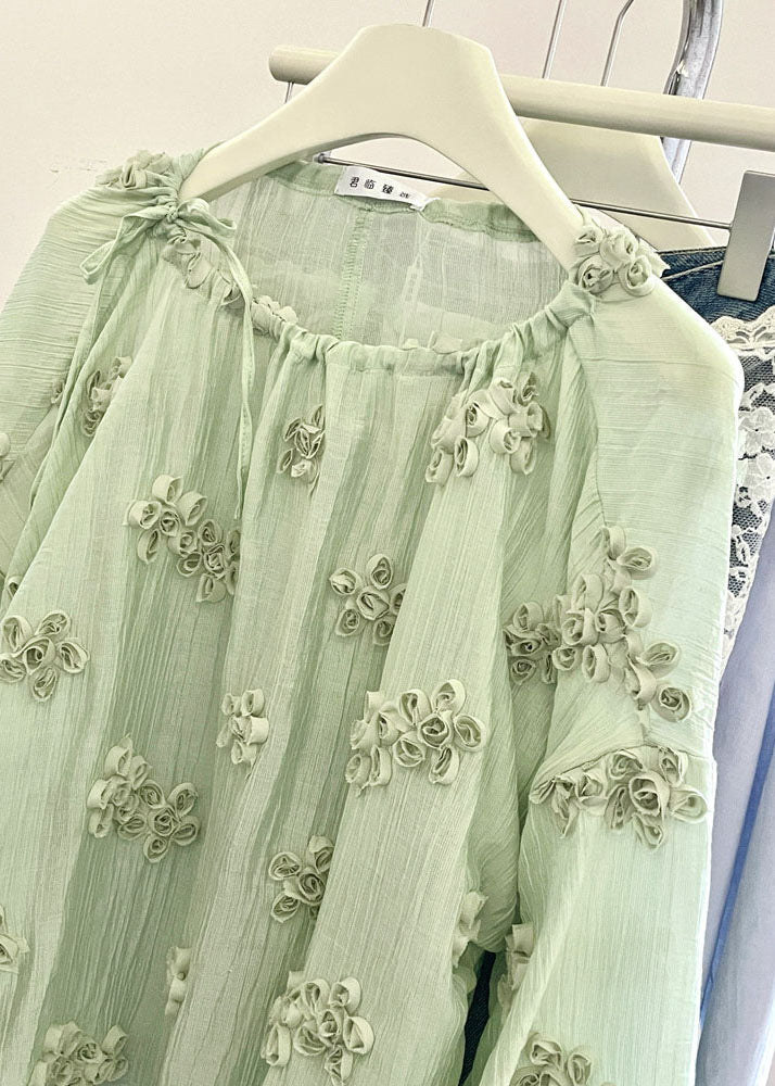 Plus Size Lake Green O-Neck Floral Chiffon Shirt Top Summer