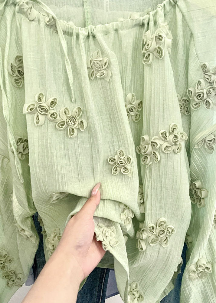 Plus Size Lake Green O-Neck Floral Chiffon Shirt Top Summer