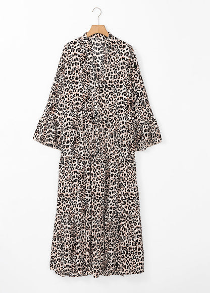 Plus Size Leopard V Neck Patchwork Maxi Dress Fall