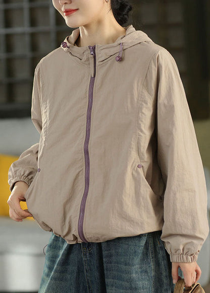 Plus Size Light Purple Hooded Drawstring Spandex Coat Fall