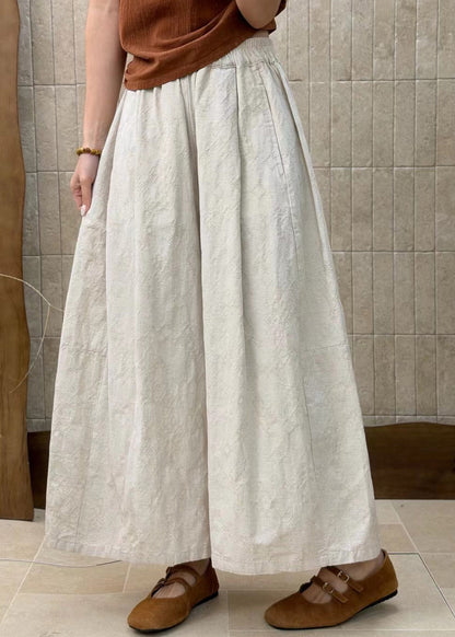 Plus Size Linen Elastic Waist Patchwork Cotton Wide Leg Pants Fall
