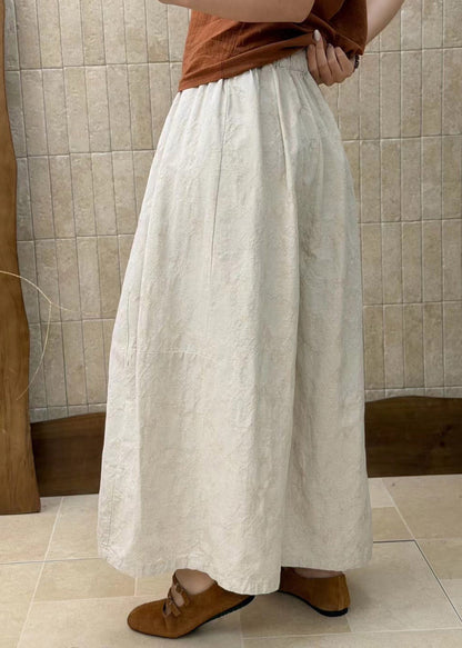Plus Size Linen Elastic Waist Patchwork Cotton Wide Leg Pants Fall