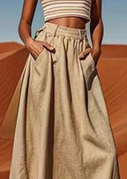 Plus Size Linen Pockets High Waist Cotton Maxi Skirts Summer