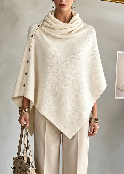 Plus Size Milk White Asymmetrical Patchwork Wool Cape Batwing Sleeve