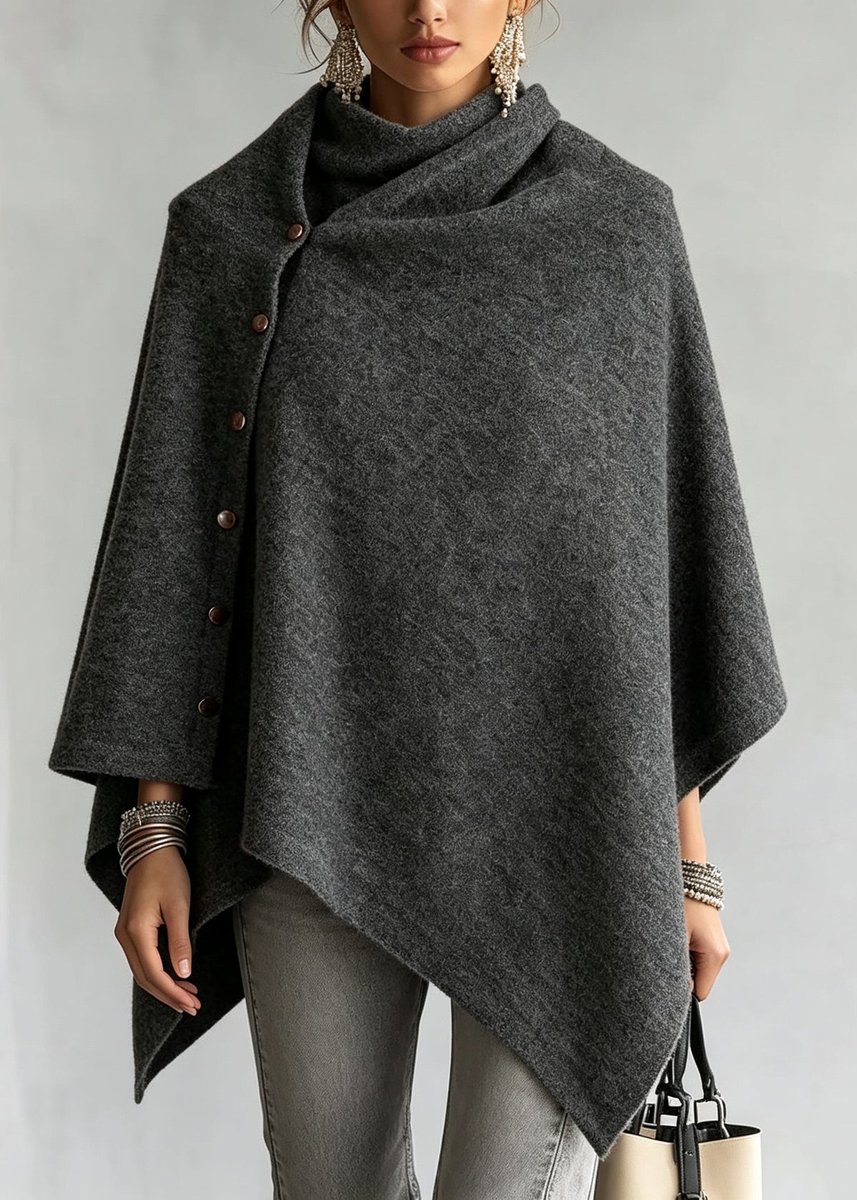 Plus Size Milk White Asymmetrical Patchwork Wool Cape Batwing Sleeve