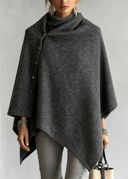 Plus Size Milk White Asymmetrical Patchwork Wool Cape Batwing Sleeve
