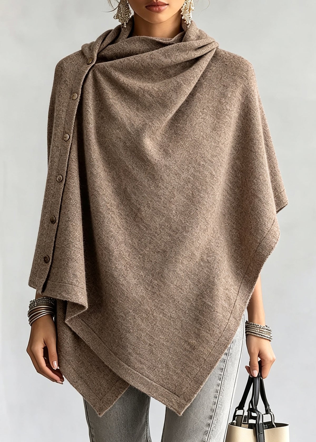 Plus Size Milk White Asymmetrical Patchwork Wool Cape Batwing Sleeve