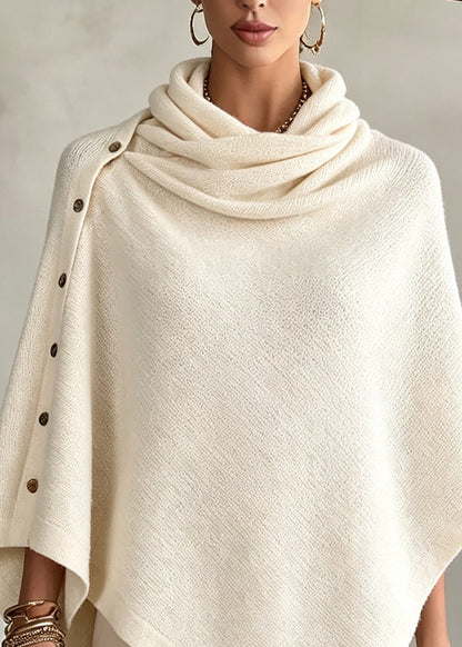 Plus Size Milk White Asymmetrical Patchwork Wool Cape Batwing Sleeve