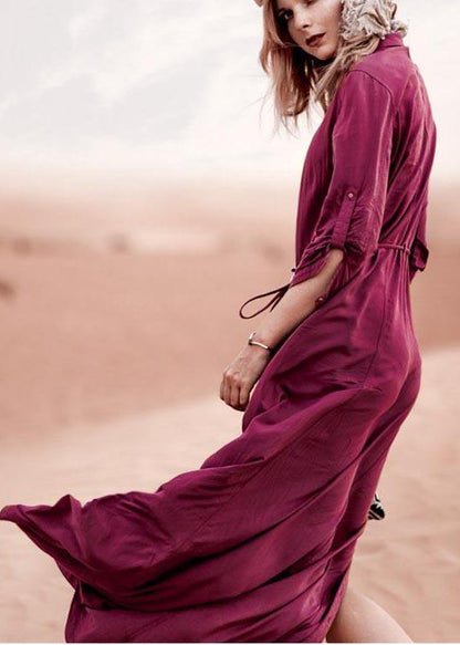 Plus Size Mulberry Floral Button Beach Gown Maxi Dresses - SooLinen