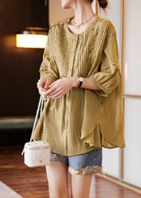 Load image into Gallery viewer, Plus Size Mulberry O-Neck Patchwork Wrinkled Shirts Bracelet Sleeve