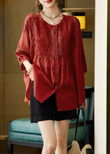 Load image into Gallery viewer, Plus Size Mulberry O-Neck Patchwork Wrinkled Shirts Bracelet Sleeve