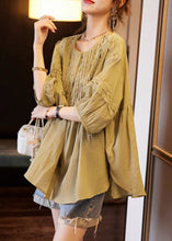 Load image into Gallery viewer, Plus Size Mulberry O-Neck Patchwork Wrinkled Shirts Bracelet Sleeve