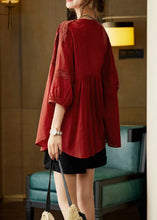 Load image into Gallery viewer, Plus Size Mulberry O-Neck Patchwork Wrinkled Shirts Bracelet Sleeve