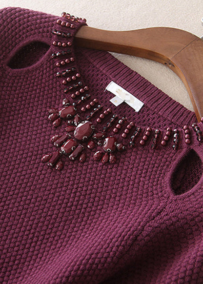 Plus Size Mulberry O-Neck slim fit Woolen Dresses Spring