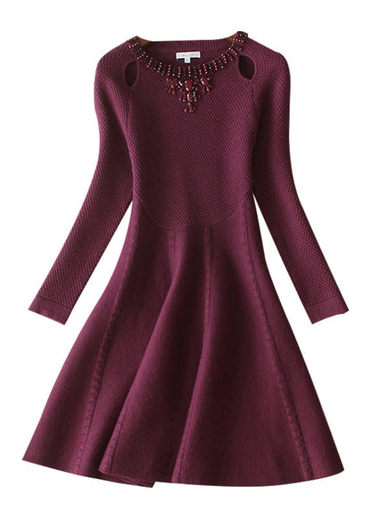 Plus Size Mulberry O-Neck slim fit Woolen Dresses Spring