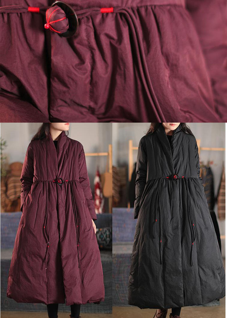 Plus Size Mulberry V Neck Embroideried Pockets Duck Down Women Witner Coats