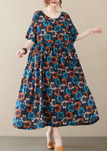 Load image into Gallery viewer, Plus Size Multi O Neck Print Cotton Long Dress Short Sleeve