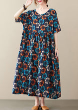 Load image into Gallery viewer, Plus Size Multi O Neck Print Cotton Long Dress Short Sleeve