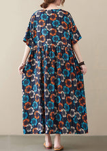 Load image into Gallery viewer, Plus Size Multi O Neck Print Cotton Long Dress Short Sleeve