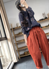 Load image into Gallery viewer, Plus Size Navy Oversized Print Linen Shirts Spring