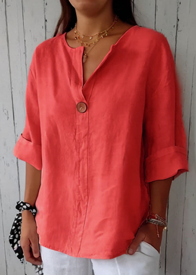 Plus Size Navy V Neck Button Cotton Top Summer