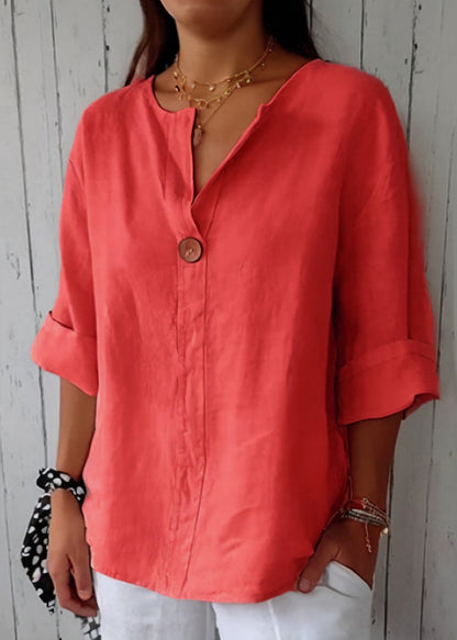 Plus Size Navy V Neck Button Cotton Top Summer