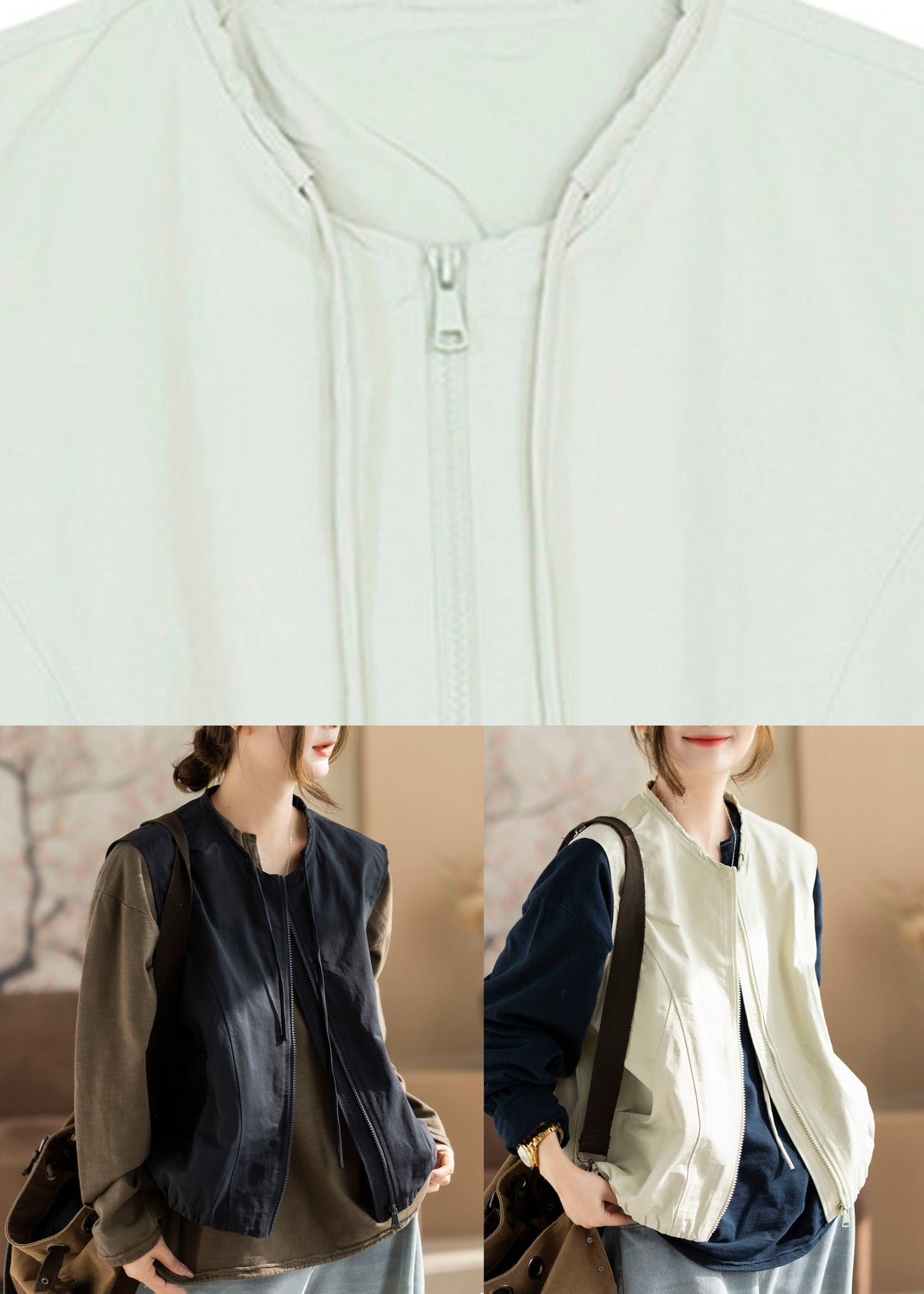 Plus Size Navy Zip Up Pockets Solid Waistcoat Fall
