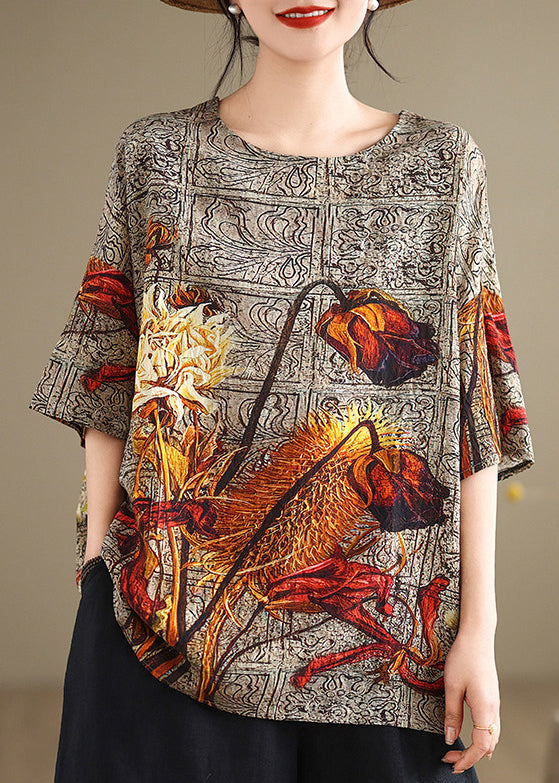 Plus Size O Neck Print Casual Cotton T Shirt Summer