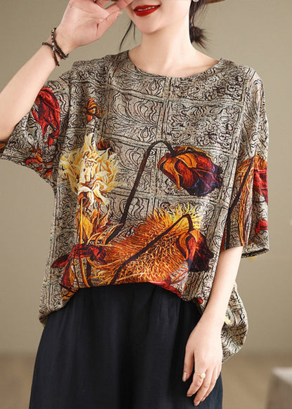Plus Size O Neck Print Casual Cotton T Shirt Summer