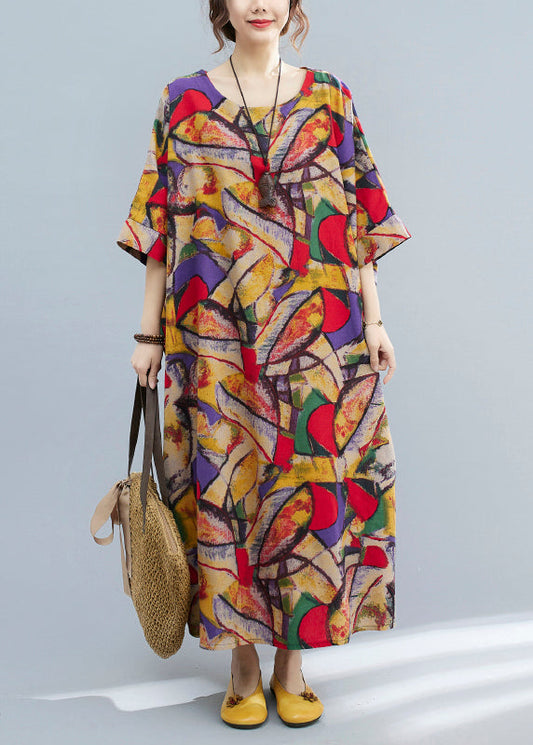 Plus Size O-Neck Print Pockets vacation Dress Summer