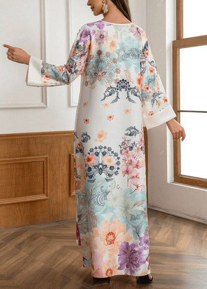 Plus Size O-Neck Print Zircon Maxi Dresses Fall