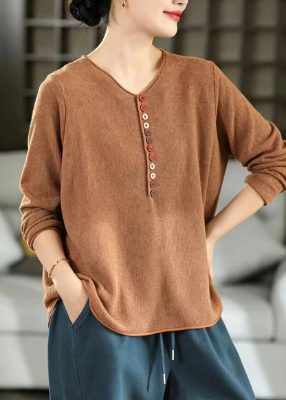 Plus Size Orange Button Warm Knit Short Sweater Winter