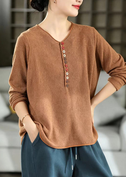 Plus Size Orange Button Warm Knit Short Sweater Winter