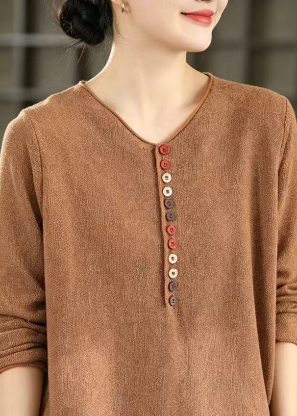 Plus Size Orange Button Warm Knit Short Sweater Winter
