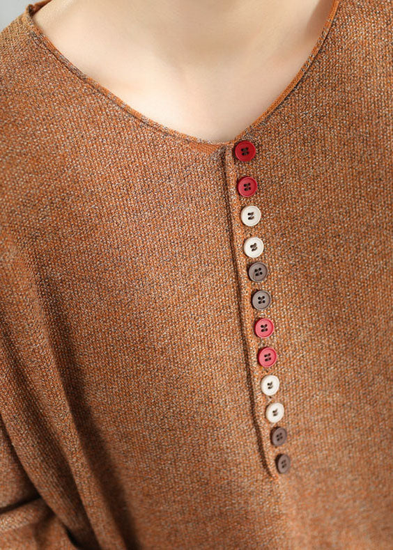 Plus Size Orange Button Warm Knit Short Sweater Winter