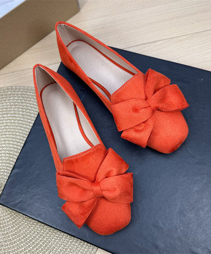 Plus Size Orange Flat Shoes For Women Suede Classy Splicing Bow