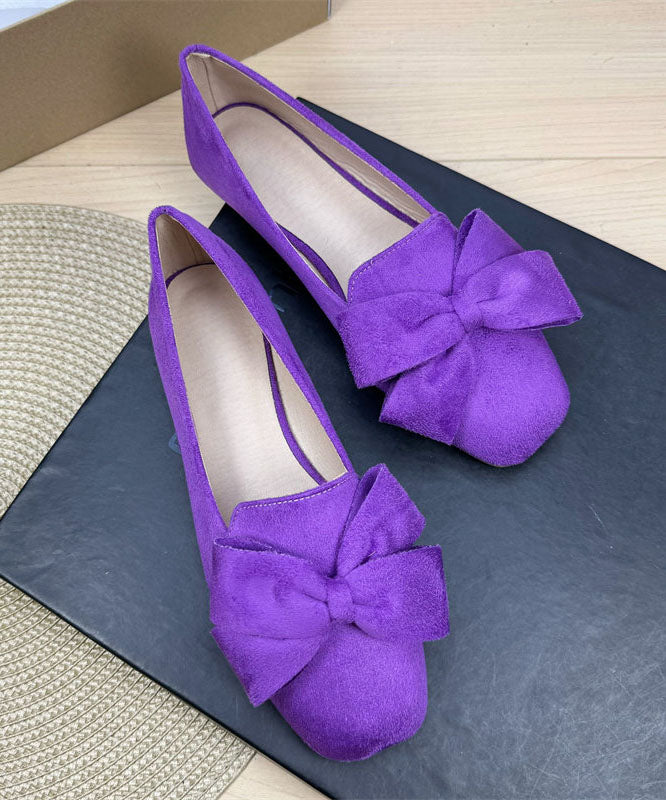 Plus Size Orange Flat Shoes For Women Suede Classy Splicing Bow